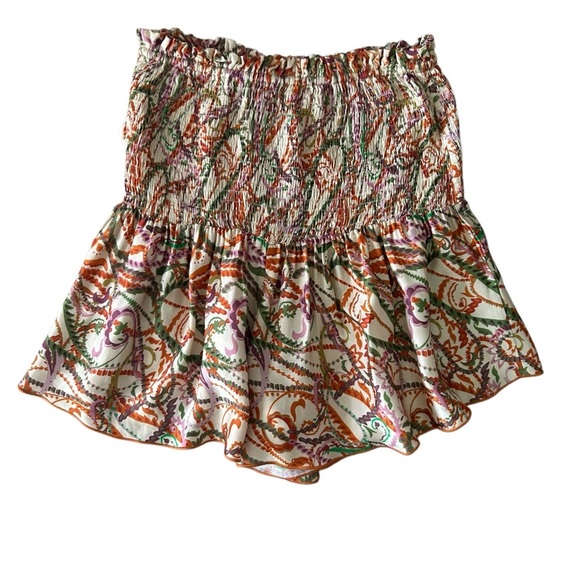 Zara Satin Effect Printed Set Ecru Orange XS Culottes Johnny Collar Crop - Picture 14 of 15